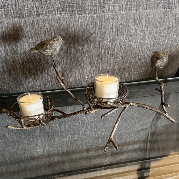 Vintage Rustic Iron Bird Branch/Nest Candle Holder - Picture 2 of 6